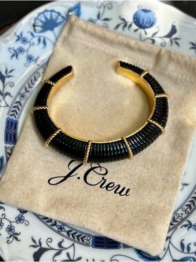 J. Crew Black and Gold Textured Ribbed Cuff Bracelet